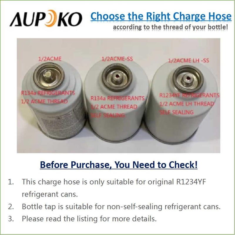 Aupoko R1234YF Refrigerant Charge Hose Kit with Gauge, 1/2â€ LH Self-sealing Can Opener Tap, 14mm R1234YF Low Side Quick Coupler, Air Condition Refrigerant Charging Pipe and Gauge - Image 4